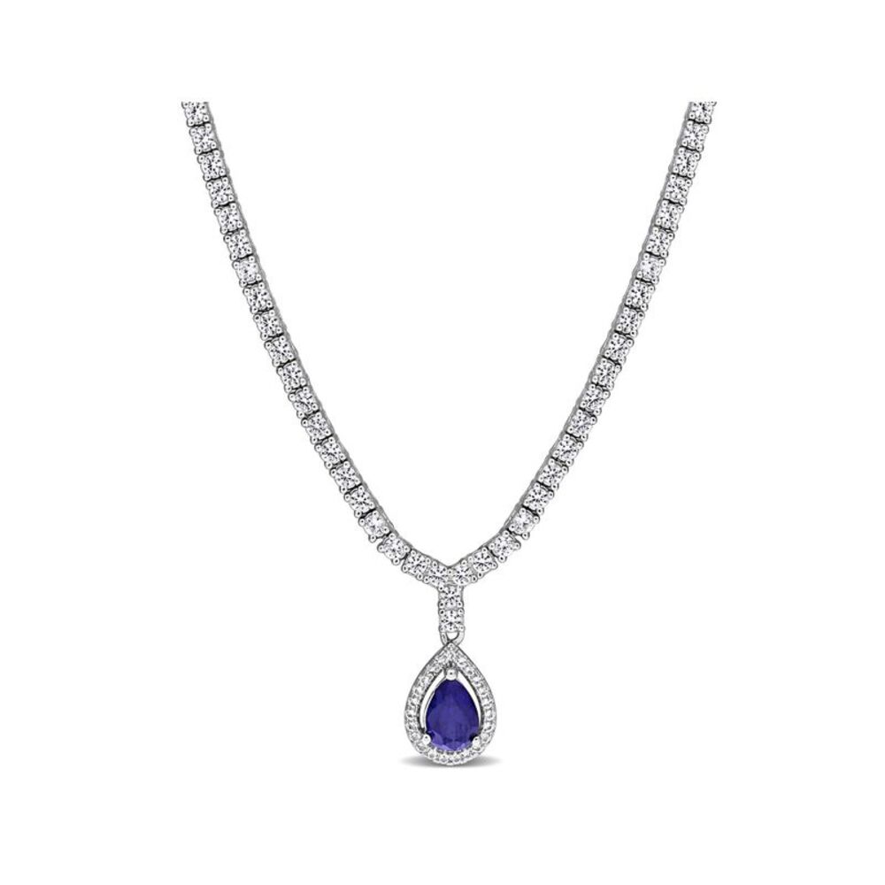 4.09 Carat (ctw) Lab-Created Blue and White Sapphire Drop Necklace Sterling Silv